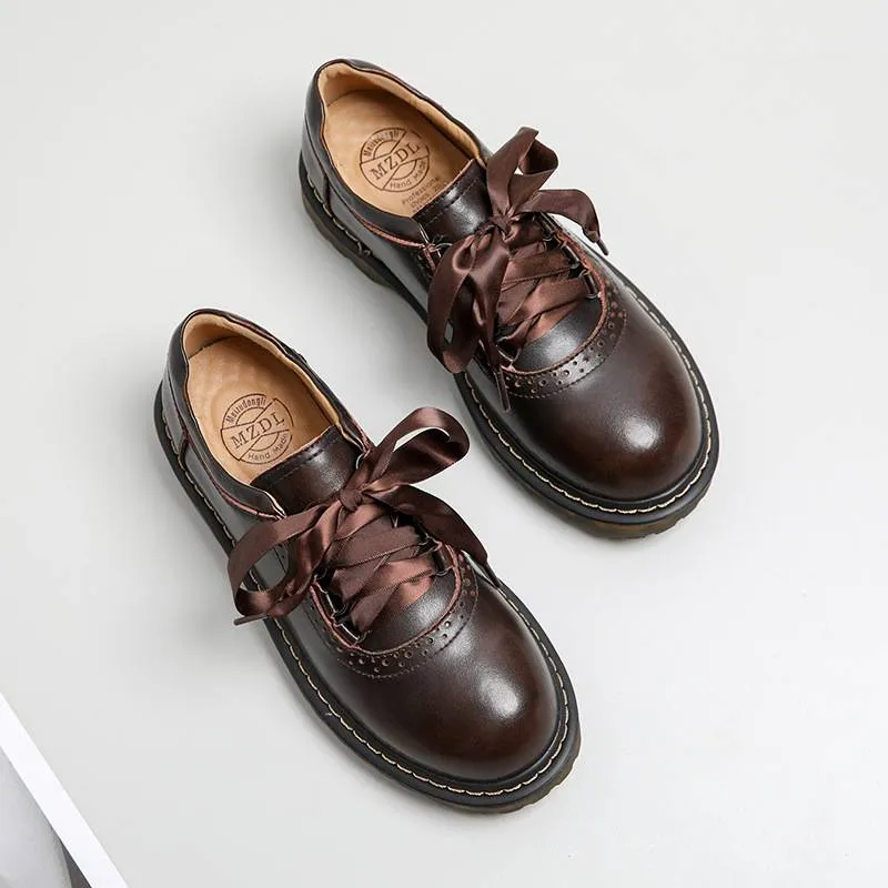 Womens Round Toe Retro Platform Lace Up Oxford Shoes