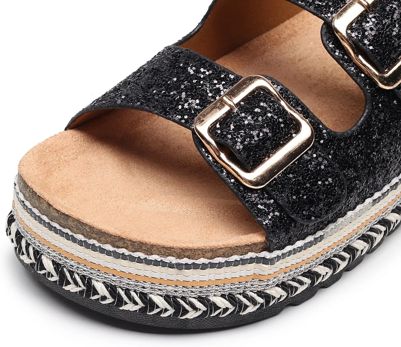 Womens Sandals Cork Footbed Slide Comfortable Summer Beach Shoes Platform Suede Leather with Arch Support Slippers Adjustable Buckle Rubber Sole
