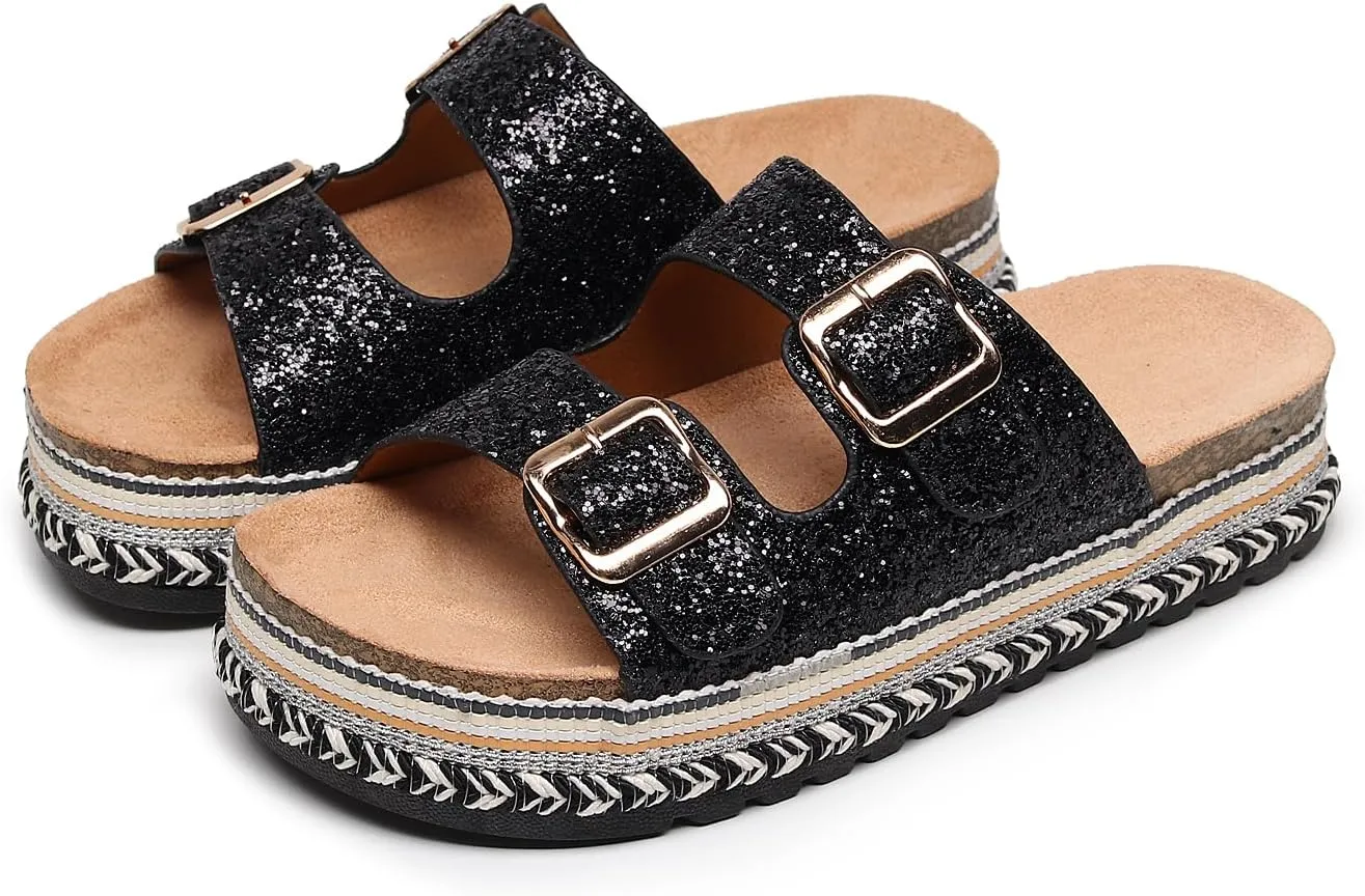 Womens Sandals Cork Footbed Slide Comfortable Summer Beach Shoes Platform Suede Leather with Arch Support Slippers Adjustable Buckle Rubber Sole