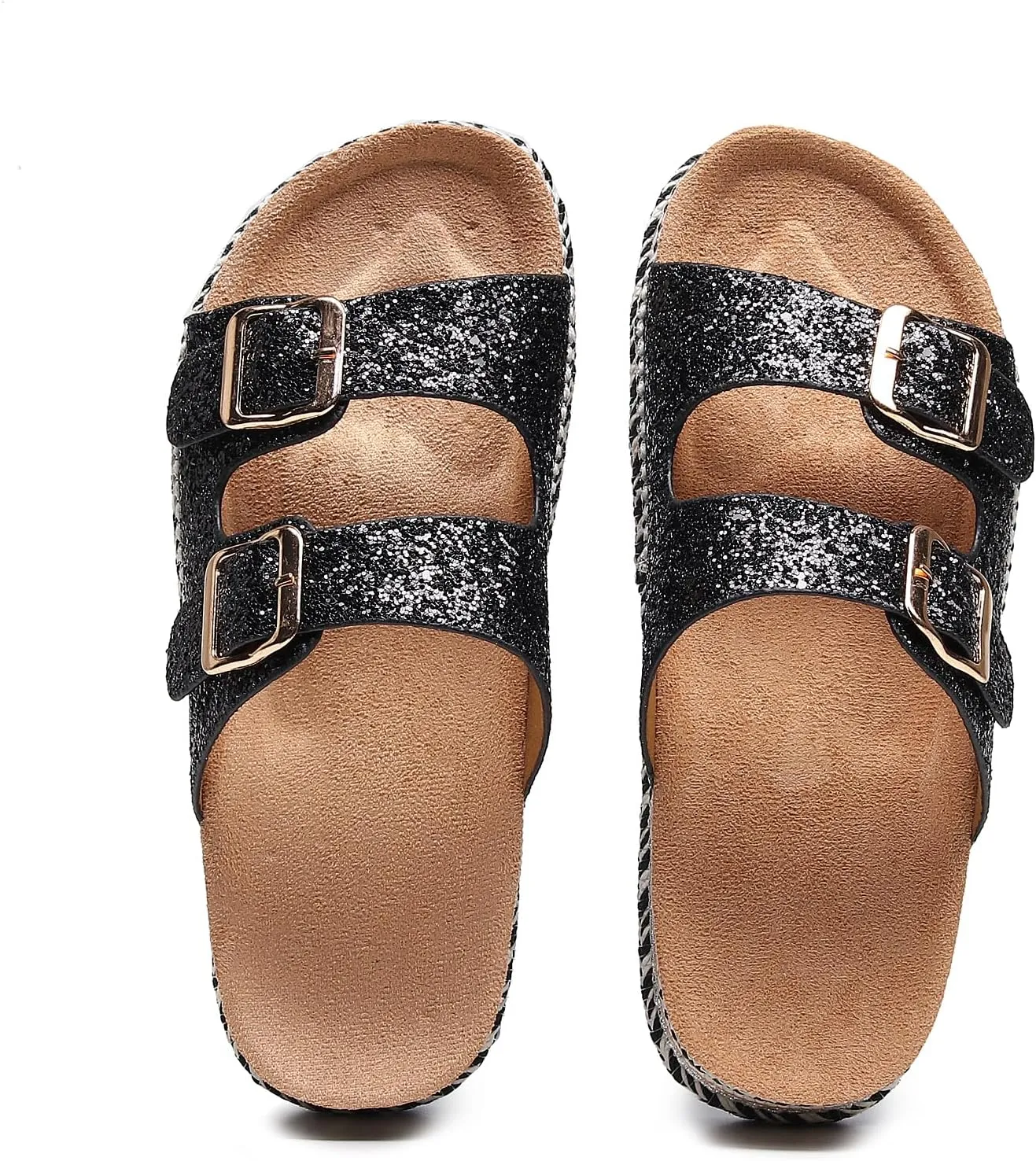 Womens Sandals Cork Footbed Slide Comfortable Summer Beach Shoes Platform Suede Leather with Arch Support Slippers Adjustable Buckle Rubber Sole