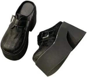 Women's Slip on Platform Mules, Closed Toe Slide Sandals, Chunky High Heel Slipper Mule Shoes