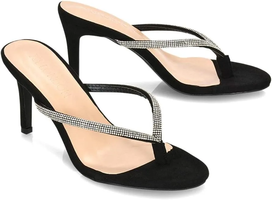 Womens Stiletto Heel Sandals Ladies Diamante Toe Post Thong Slip On Flip Flop Mule Shoes