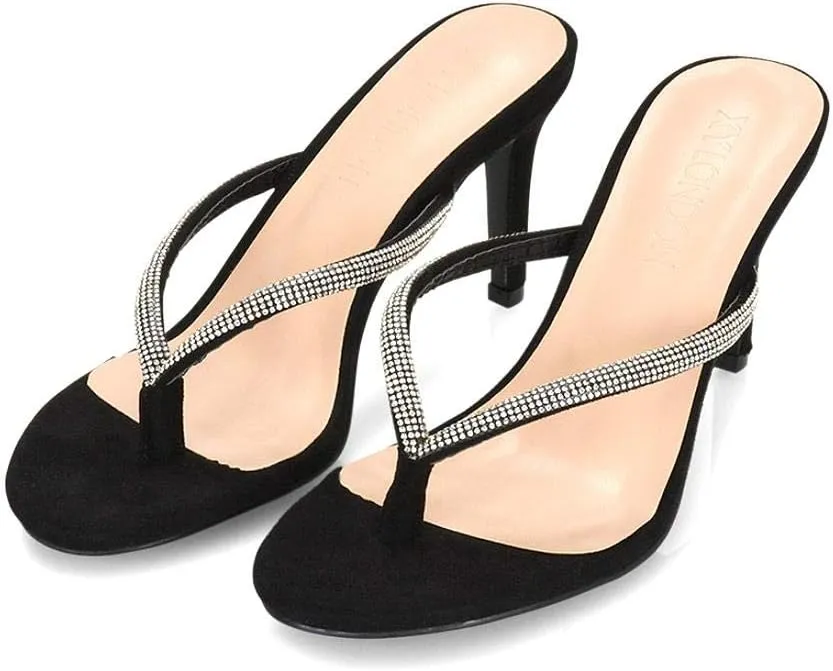 Womens Stiletto Heel Sandals Ladies Diamante Toe Post Thong Slip On Flip Flop Mule Shoes