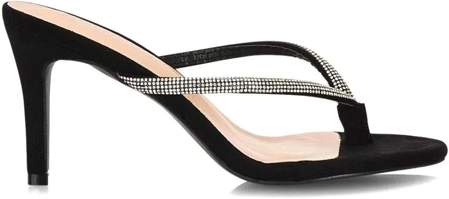 Womens Stiletto Heel Sandals Ladies Diamante Toe Post Thong Slip On Flip Flop Mule Shoes