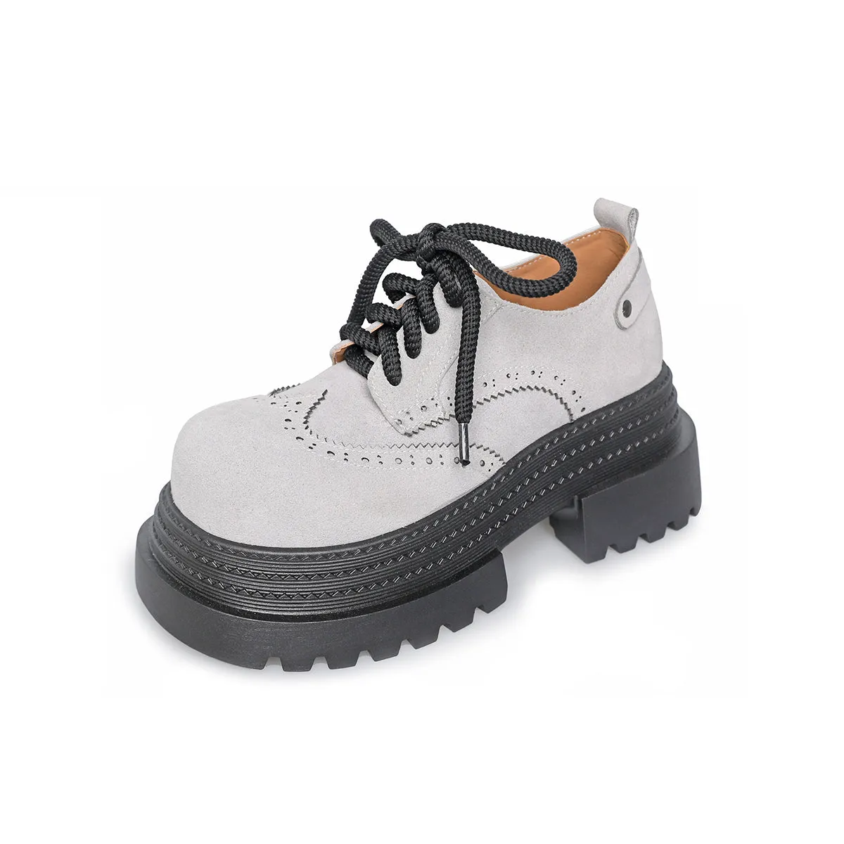 Women's Street Wide Toe Box Thick Bottom Chunky Heel Lace Up Oxford Shoes