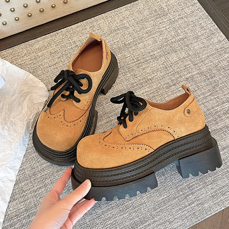 Women's Street Wide Toe Box Thick Bottom Chunky Heel Lace Up Oxford Shoes