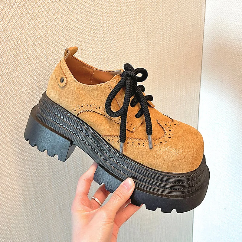 Women's Street Wide Toe Box Thick Bottom Chunky Heel Lace Up Oxford Shoes