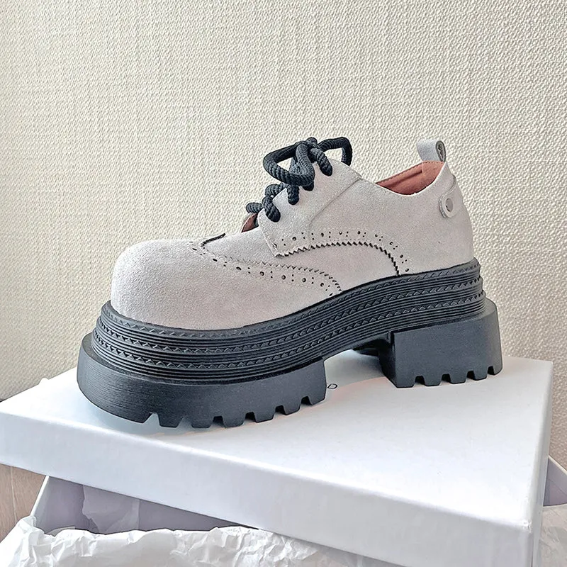 Women's Street Wide Toe Box Thick Bottom Chunky Heel Lace Up Oxford Shoes