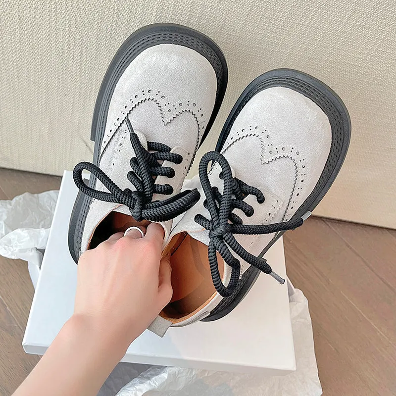 Women's Street Wide Toe Box Thick Bottom Chunky Heel Lace Up Oxford Shoes
