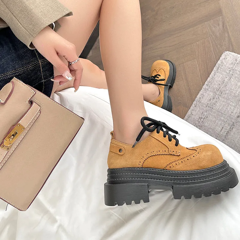 Women's Street Wide Toe Box Thick Bottom Chunky Heel Lace Up Oxford Shoes