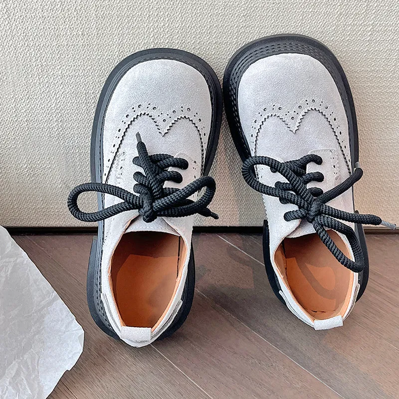 Women's Street Wide Toe Box Thick Bottom Chunky Heel Lace Up Oxford Shoes