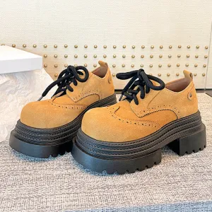 Women's Street Wide Toe Box Thick Bottom Chunky Heel Lace Up Oxford Shoes