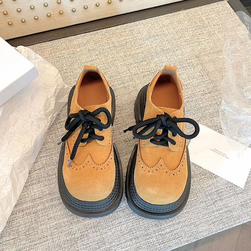 Women's Street Wide Toe Box Thick Bottom Chunky Heel Lace Up Oxford Shoes
