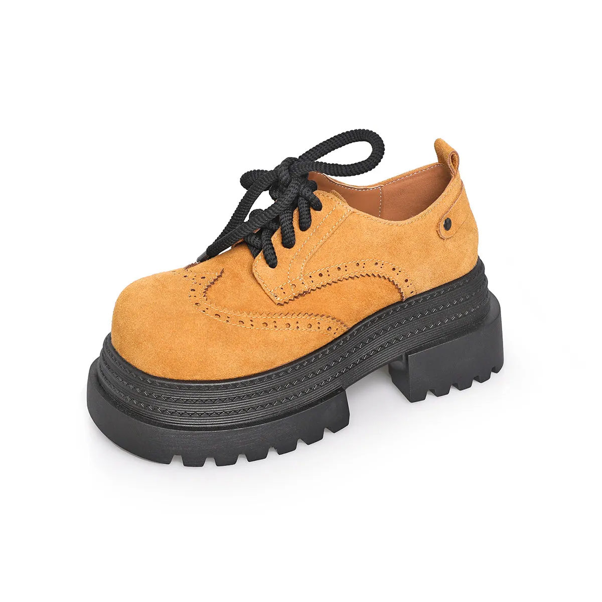 Women's Street Wide Toe Box Thick Bottom Chunky Heel Lace Up Oxford Shoes