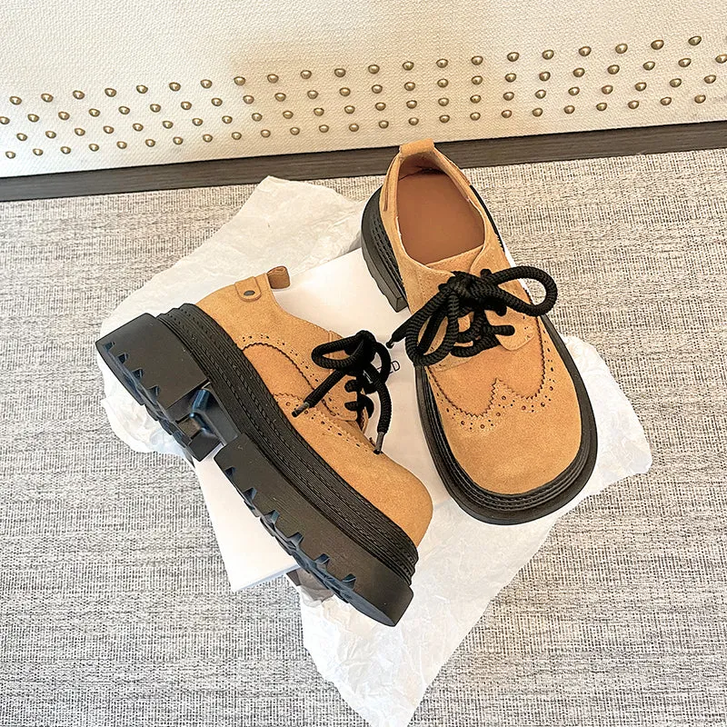 Women's Street Wide Toe Box Thick Bottom Chunky Heel Lace Up Oxford Shoes