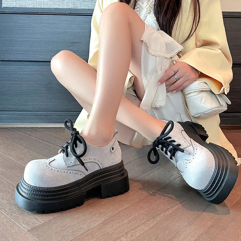 Women's Street Wide Toe Box Thick Bottom Chunky Heel Lace Up Oxford Shoes