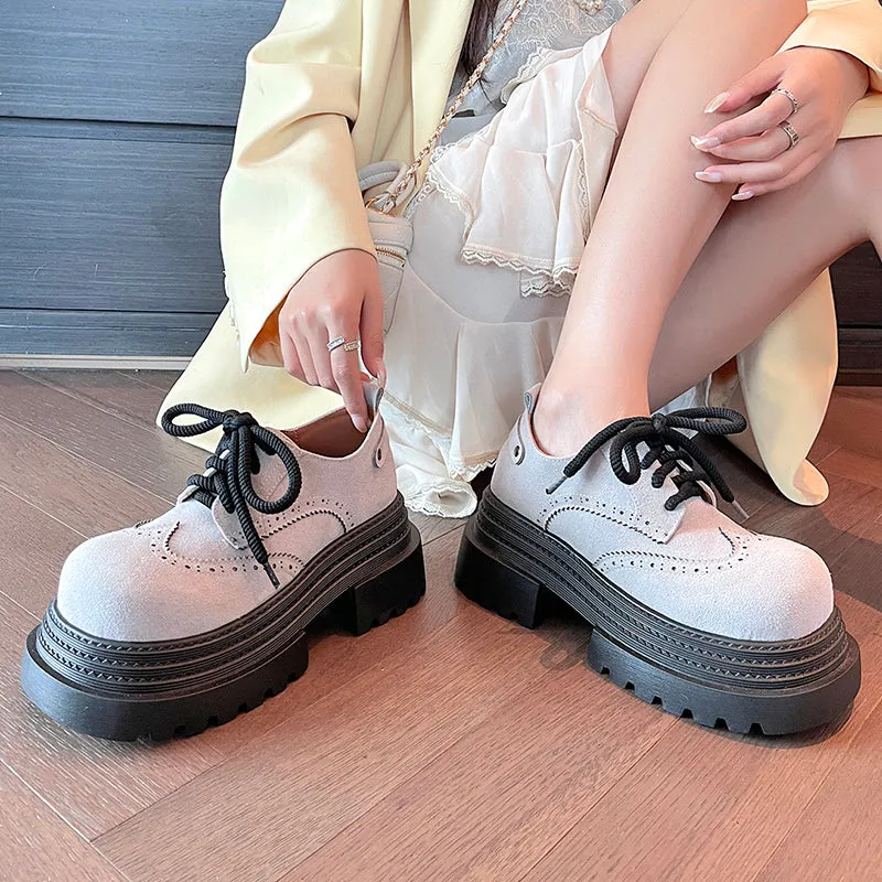Women's Street Wide Toe Box Thick Bottom Chunky Heel Lace Up Oxford Shoes