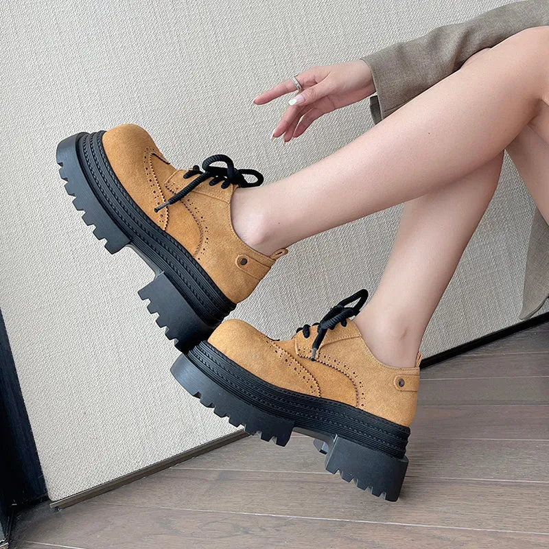 Women's Street Wide Toe Box Thick Bottom Chunky Heel Lace Up Oxford Shoes