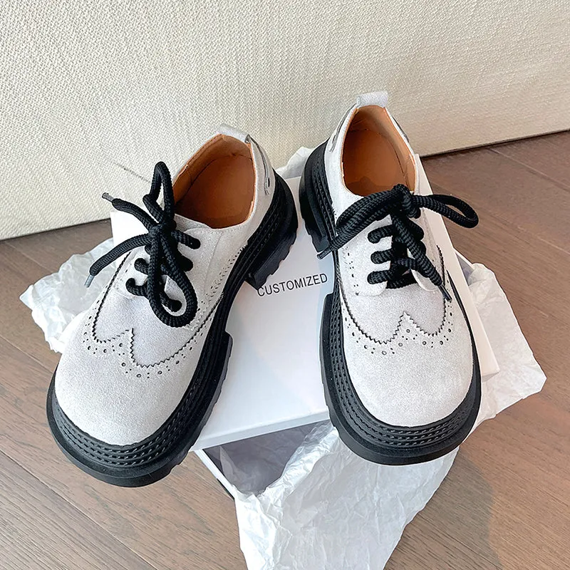 Women's Street Wide Toe Box Thick Bottom Chunky Heel Lace Up Oxford Shoes