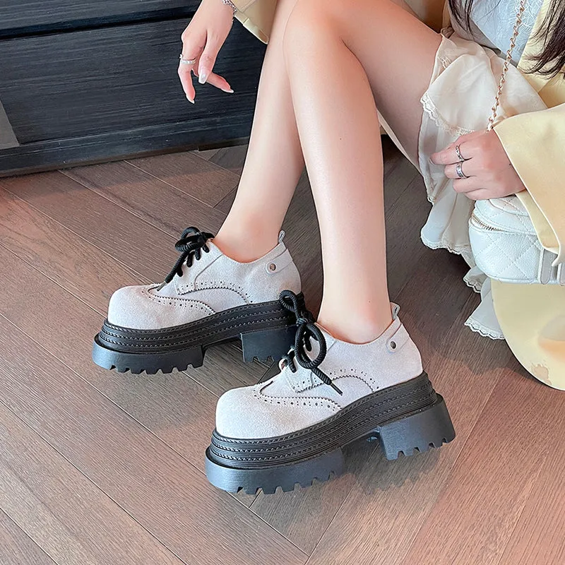 Women's Street Wide Toe Box Thick Bottom Chunky Heel Lace Up Oxford Shoes