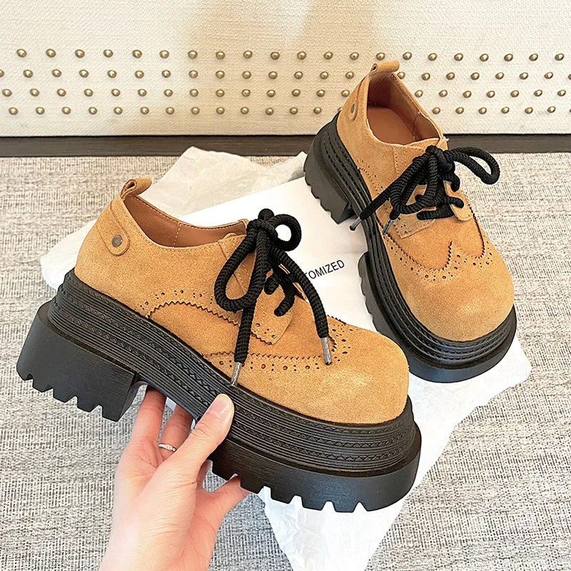 Women's Street Wide Toe Box Thick Bottom Chunky Heel Lace Up Oxford Shoes