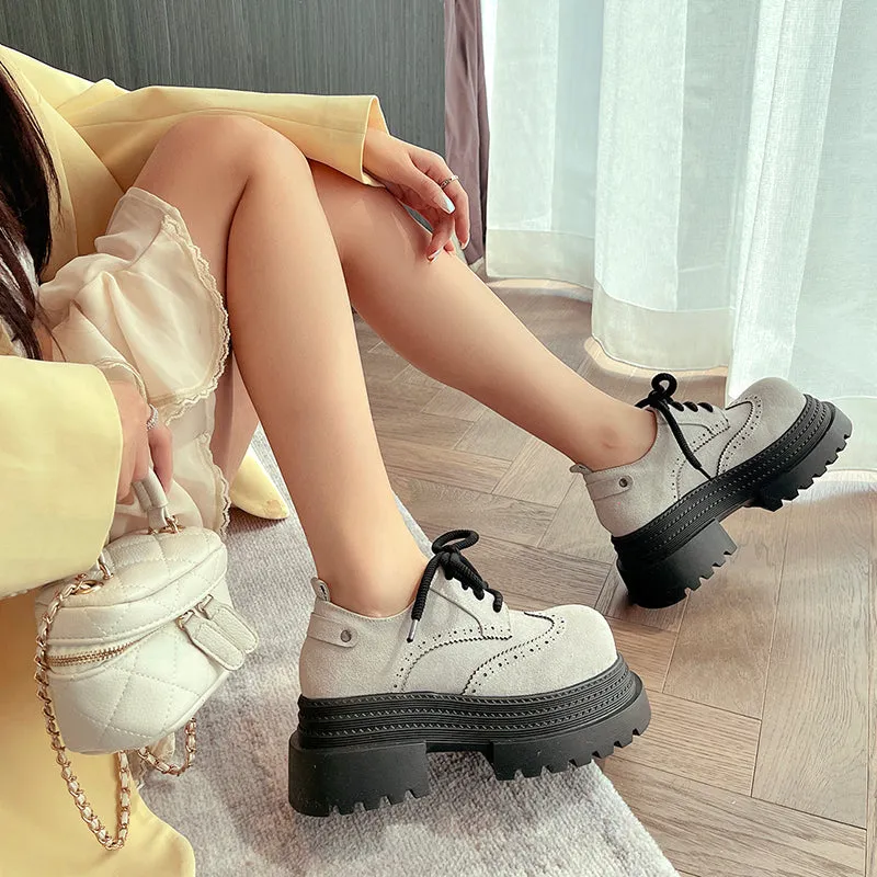 Women's Street Wide Toe Box Thick Bottom Chunky Heel Lace Up Oxford Shoes