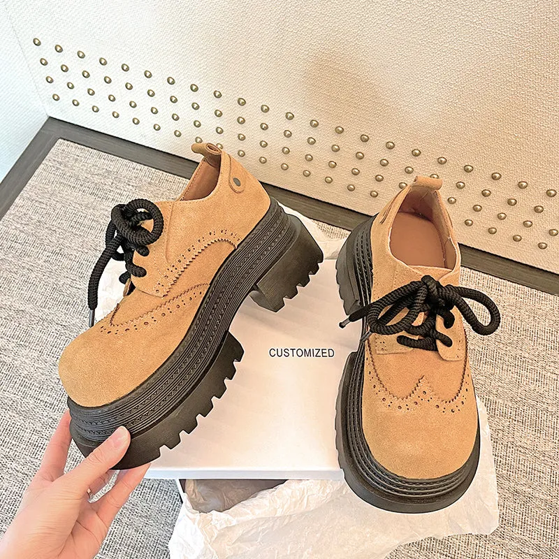 Women's Street Wide Toe Box Thick Bottom Chunky Heel Lace Up Oxford Shoes