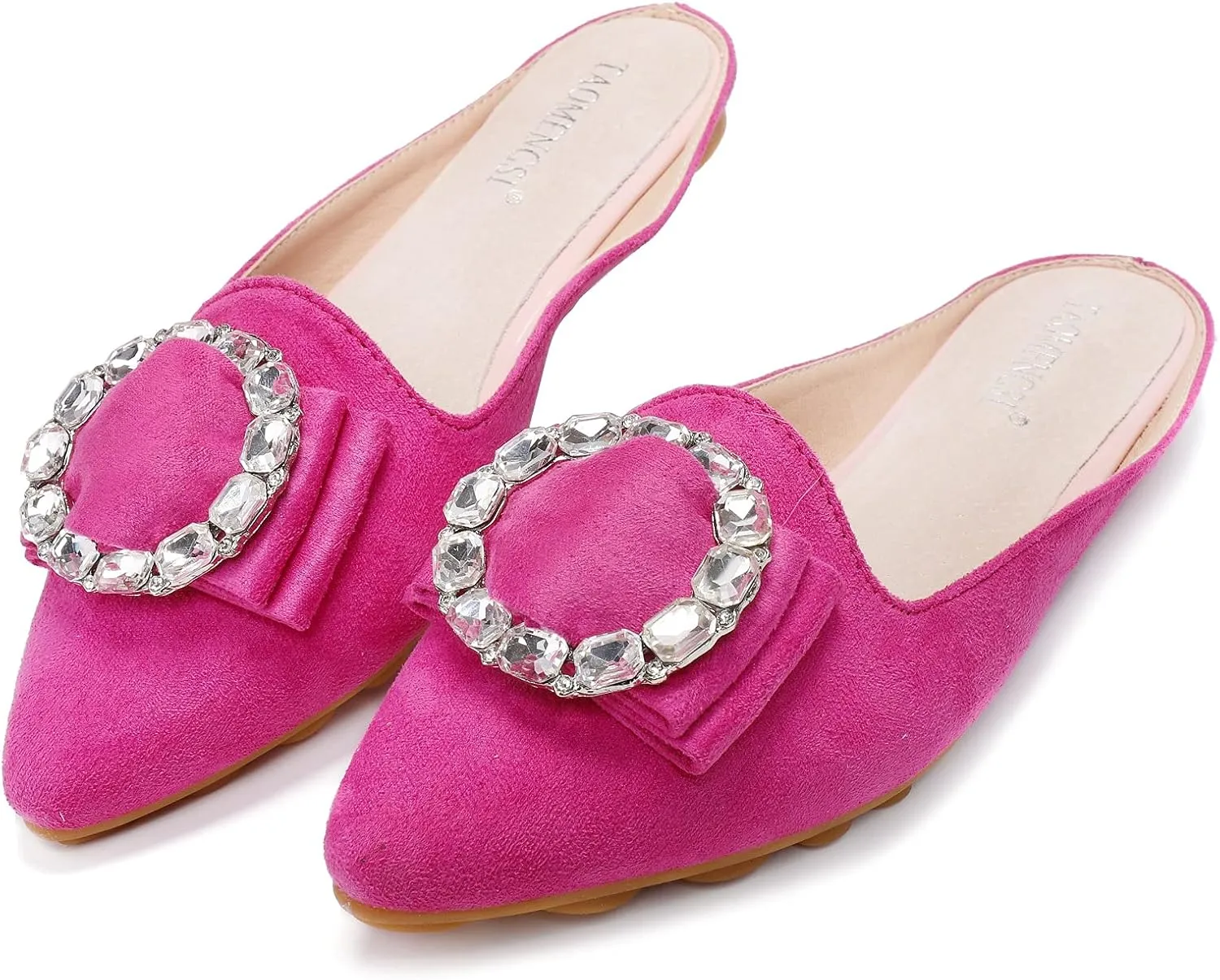 Women's Suede Leather Mules Mules for Woman Rhinestone Flats Comfortable Slip on Women Mule Shoe