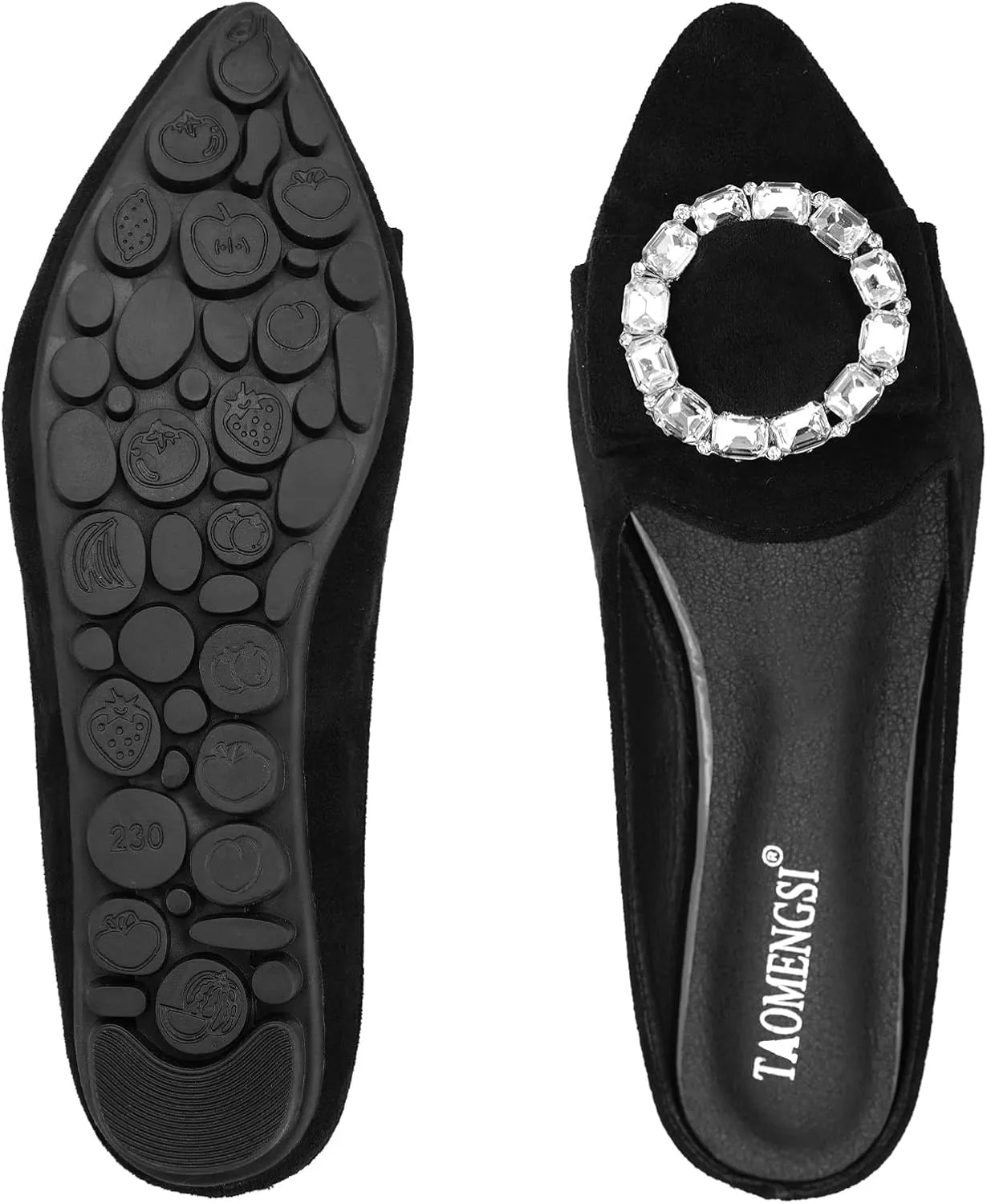 Women's Suede Leather Mules Mules for Woman Rhinestone Flats Comfortable Slip on Women Mule Shoe