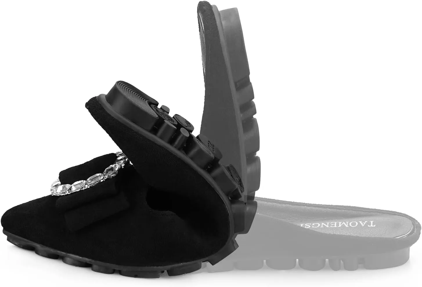 Women's Suede Leather Mules Mules for Woman Rhinestone Flats Comfortable Slip on Women Mule Shoe
