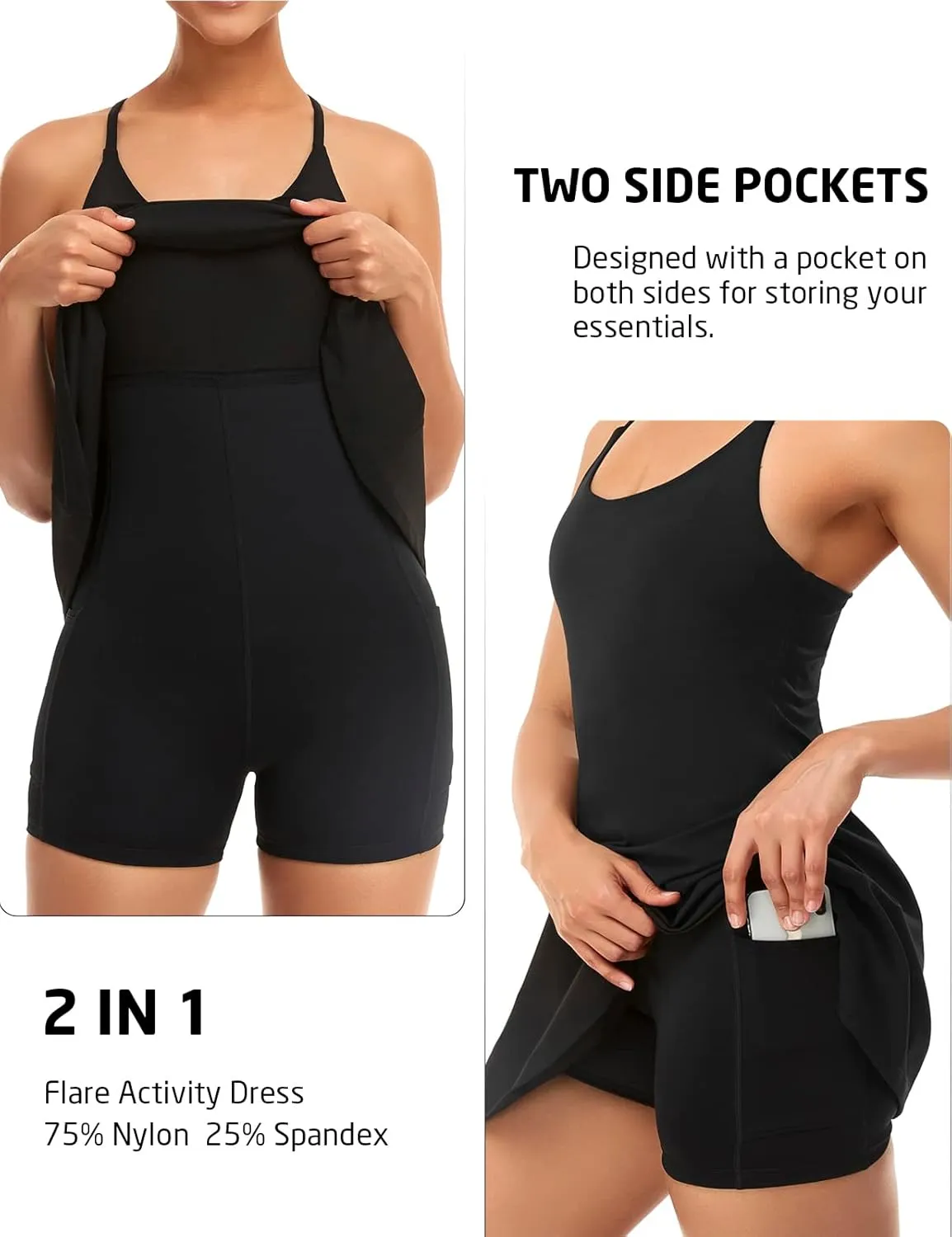 Women's Tennis Dress With Built-in Bra & Shorts Pockets - Workout Exercise Dress for Golf and Athletic Activities