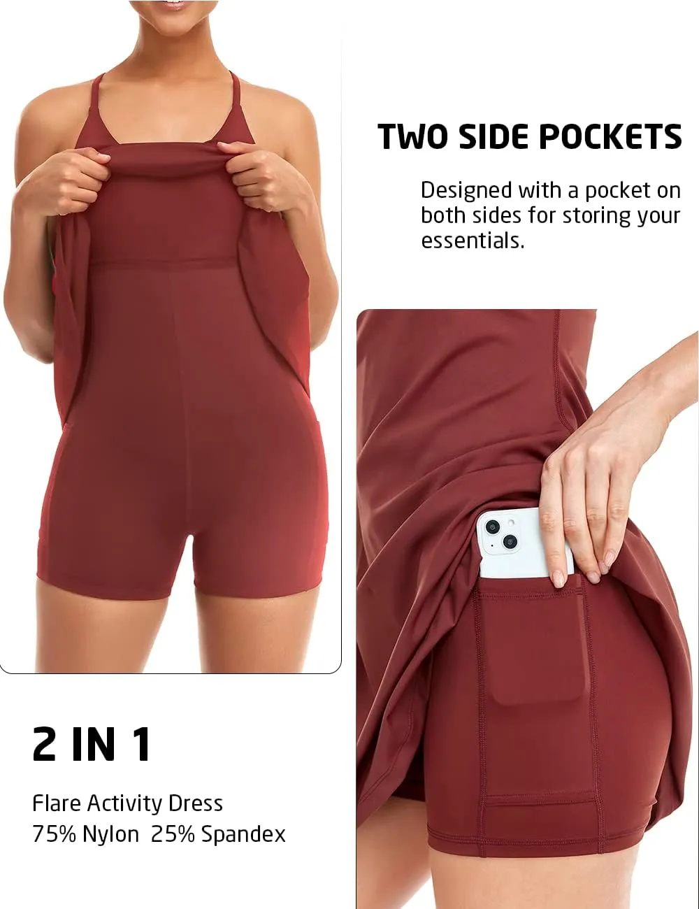 Women's Tennis Dress With Built-in Bra & Shorts Pockets - Workout Exercise Dress for Golf and Athletic Activities