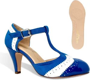 Women's Two Tones Wing Tips Retro Rockability 1950s Vintage T-Strap Pinup Style Pump Flapper