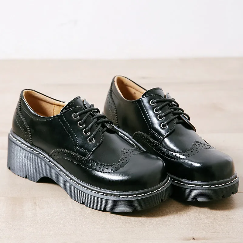 Women's Vintage Oxford Loafers Brogues Lace Up Platform Shoes