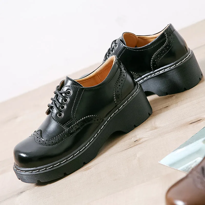 Women's Vintage Oxford Loafers Brogues Lace Up Platform Shoes