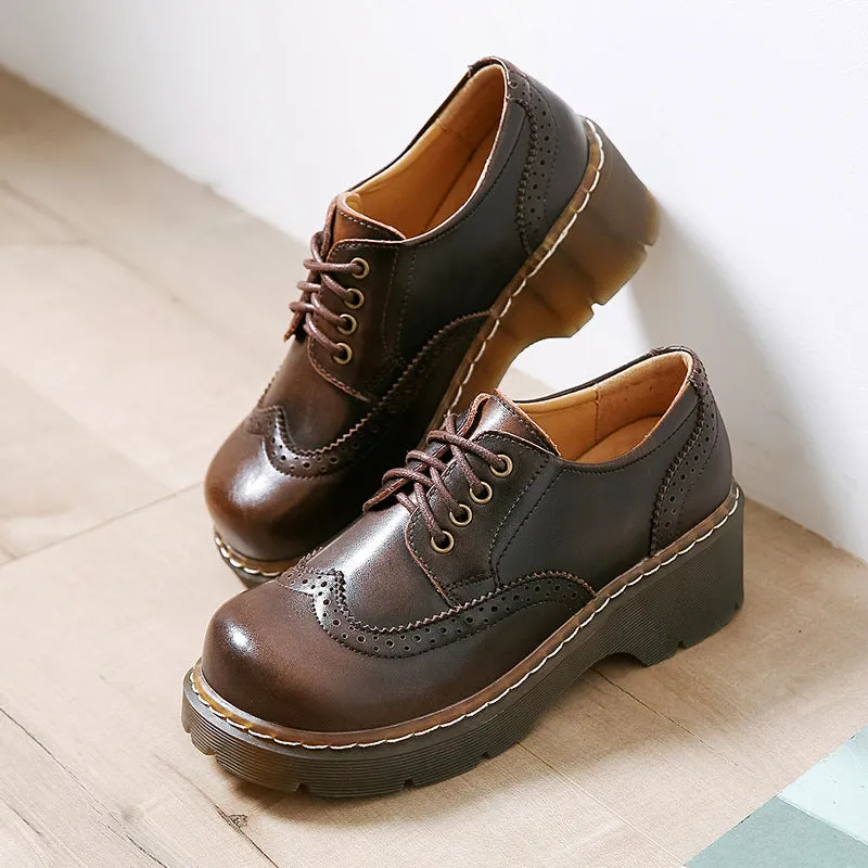 Women's Vintage Oxford Loafers Brogues Lace Up Platform Shoes