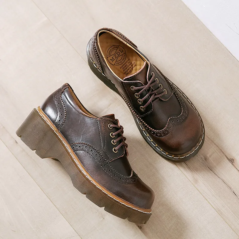 Women's Vintage Oxford Loafers Brogues Lace Up Platform Shoes