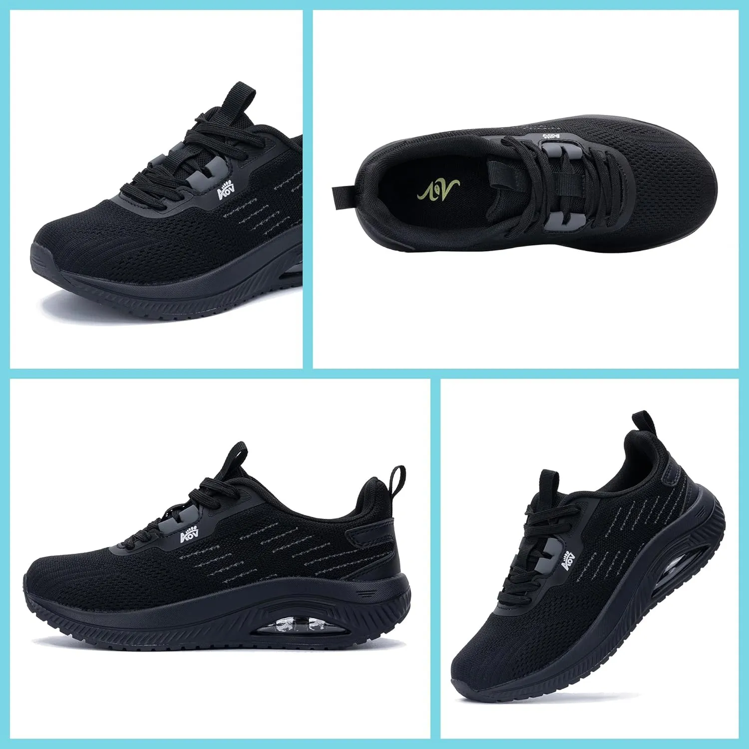 Women's Walking Shoes with Arch Support Orthotic Sneakers for Plantar Fasciitis Heel and Foot Pain Relief Tennis AllBlack Size 6.5