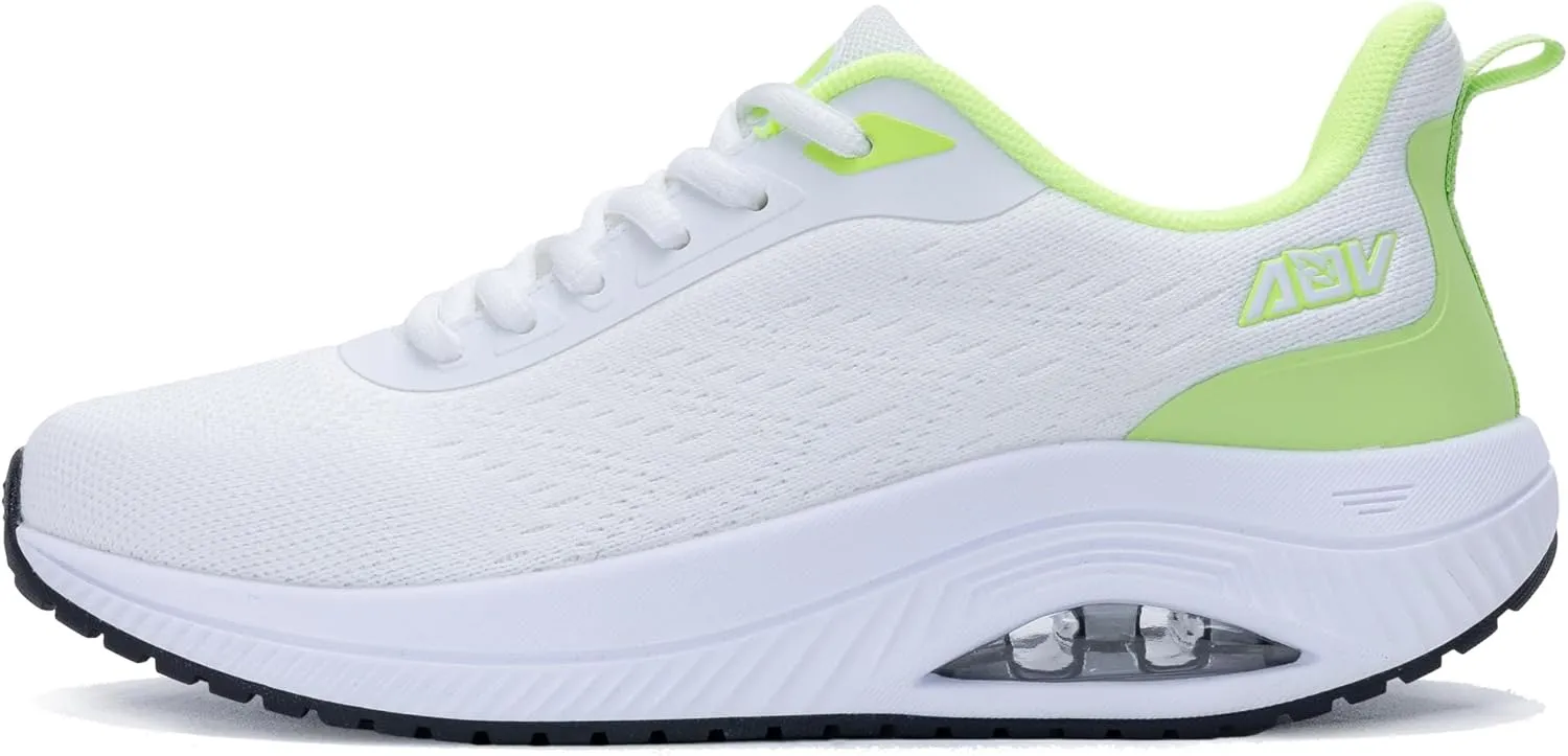 Women's Walking Shoes with Arch Support Orthotic Sneakers for Plantar Fasciitis Heel and Foot Pain Relief Tennis WhiteGreen Size 8.5