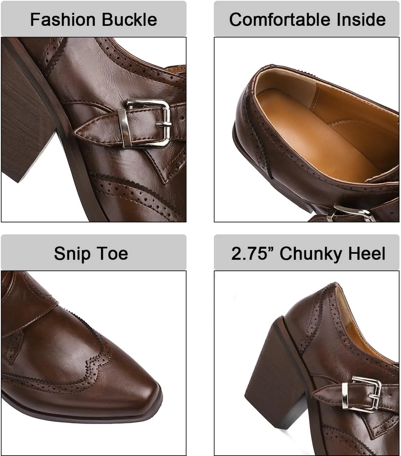 Women's Wingtip Oxford Shoes Snip Toe Chunky Heel Ankle Booties