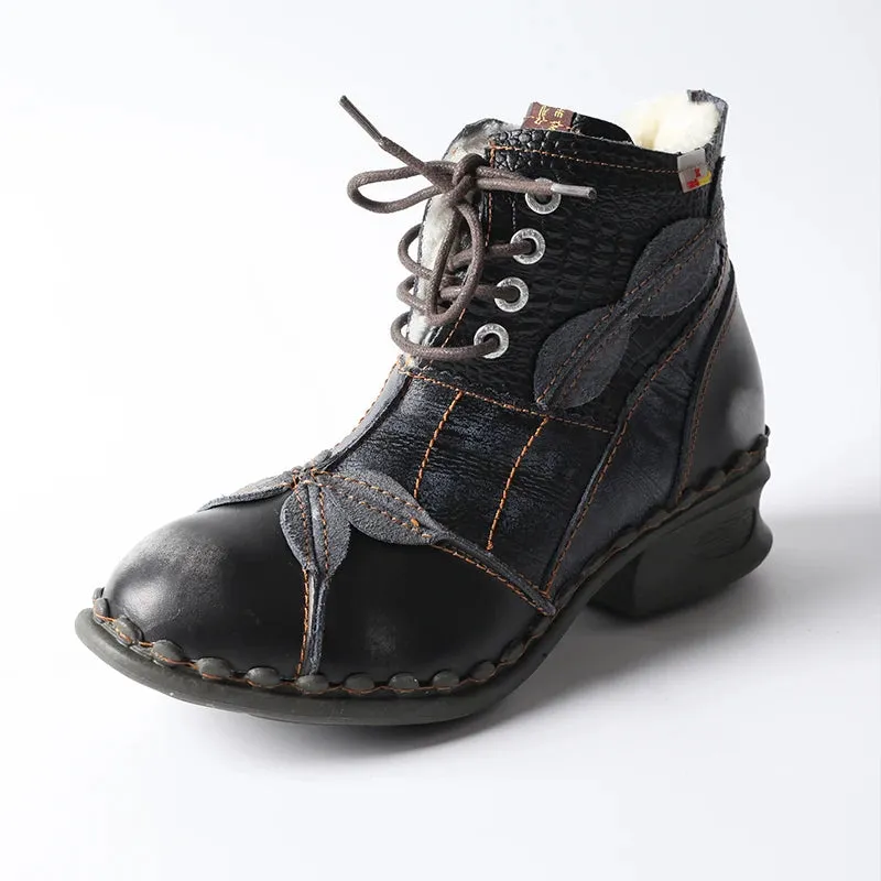 Womens Winter Washed Leather Oxford Boots