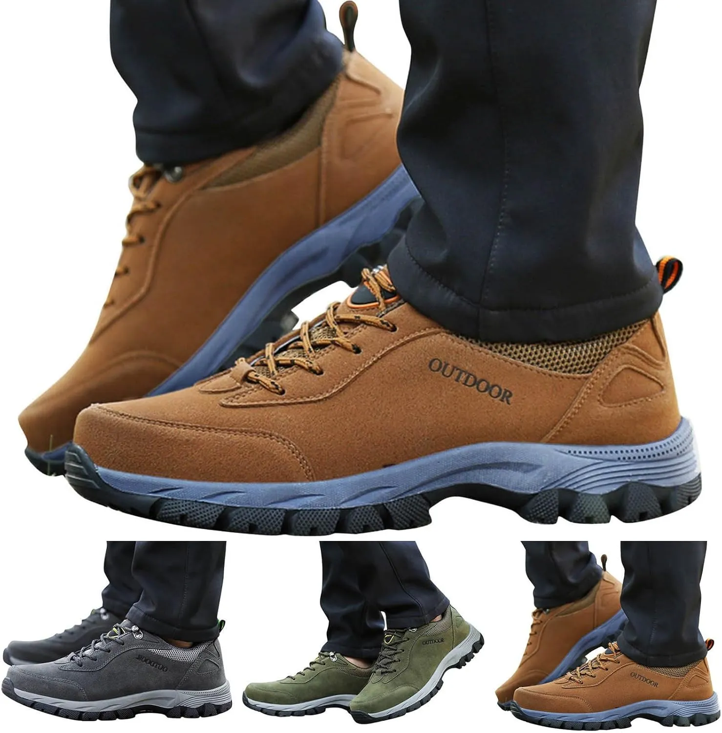 Workout Athletic Sport Shoes for Men Solid Thick Sole Hiking Shoes Comfortable Lace Up Outdoor Sneaker for Men