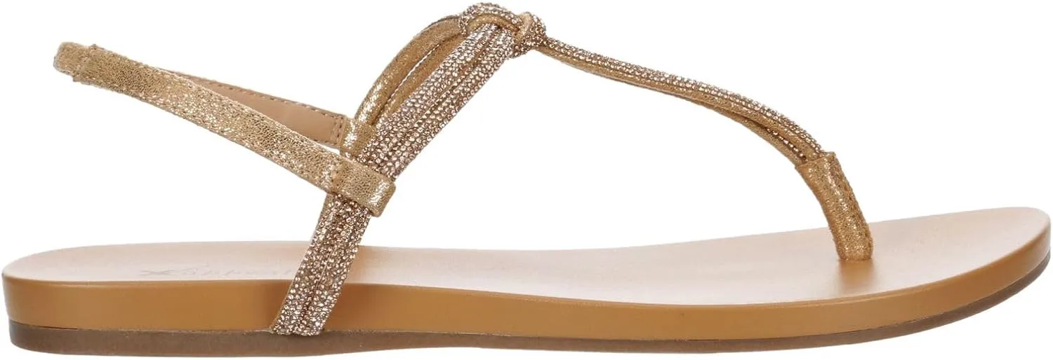 XAPPEAL Kali - Women's Open Toe Rhinestone T-Strap Slingback Flat Sandals