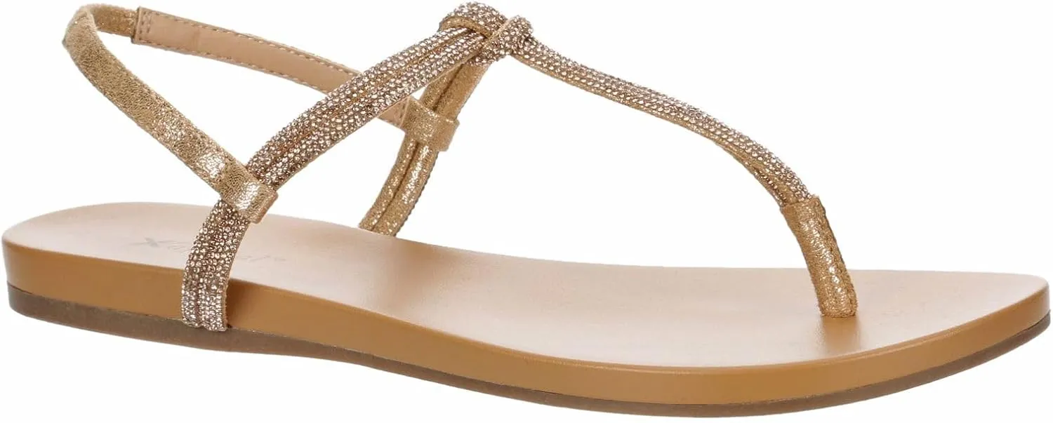 XAPPEAL Kali - Women's Open Toe Rhinestone T-Strap Slingback Flat Sandals