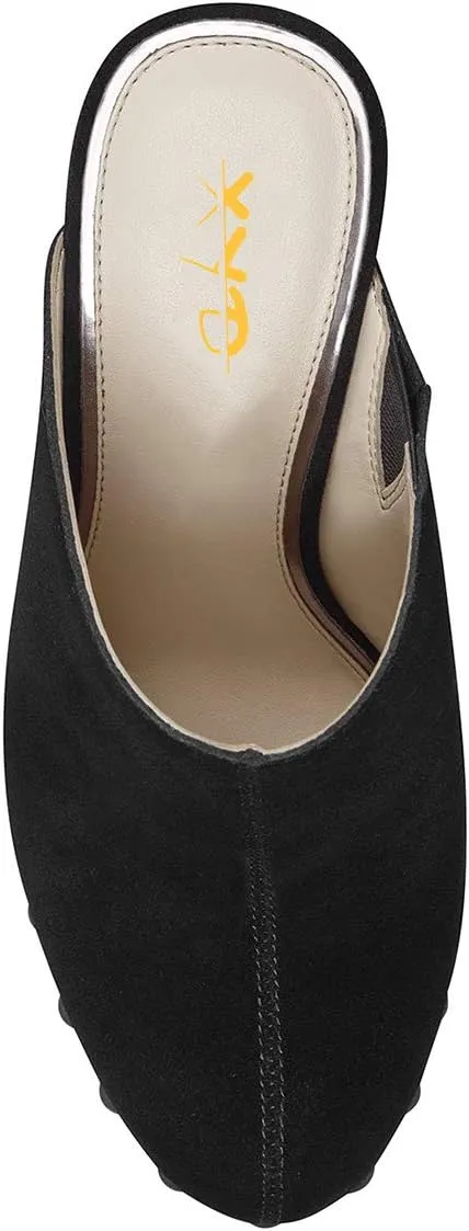 XYD Cork Platform Super High Heels Mules for Women Chunky Block Studded Closed Round Toe Slides Sandals Backless Fashion Dress Club Shoes