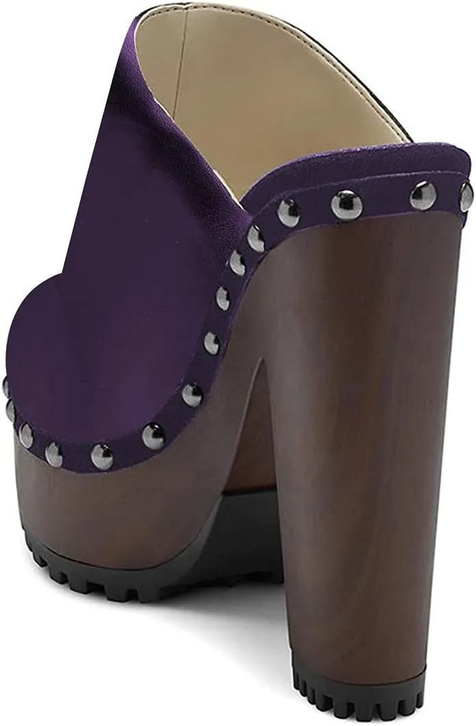XYD Cork Platform Super High Heels Mules for Women Chunky Block Studded Closed Round Toe Slides Sandals Backless Fashion Dress Club Shoes