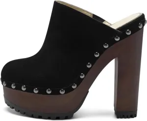 XYD Cork Platform Super High Heels Mules for Women Chunky Block Studded Closed Round Toe Slides Sandals Backless Fashion Dress Club Shoes