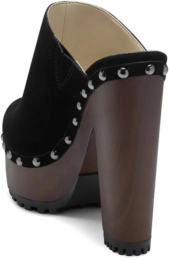 XYD Cork Platform Super High Heels Mules for Women Chunky Block Studded Closed Round Toe Slides Sandals Backless Fashion Dress Club Shoes