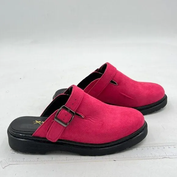 XYD Hot Pink Retro Closed Toe Mule Slip On Low Heel Dress Sandal Slides Shoes