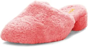 XYD Women Cozy Low Chunky Heel Fuzzy Mule Slippers Slip On Closed Toe Backless Indoor Outdoor Casual Shoes